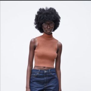 Zara mock neck rib sweater tank in peach/clay